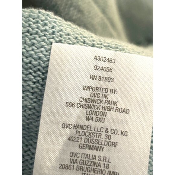 Lori Goldstein Logo XS Ruffled Hem Cardigan Open Front Aqua Green Lightweight Kn - Picture 4 of 7